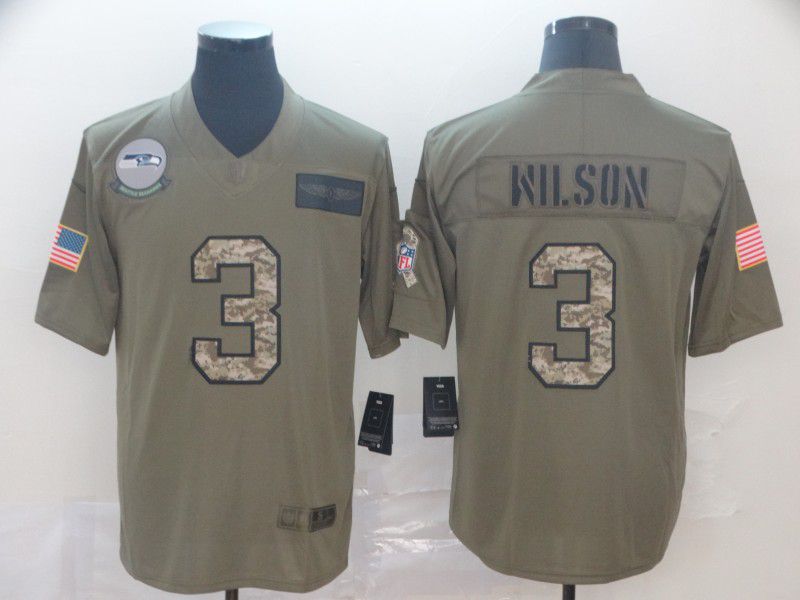 Men Seattle Seahawks #3 Wilson Nike 2019 Olive Camo Salute to Service Limited NFL Jerseys->women nfl jersey->Women Jersey